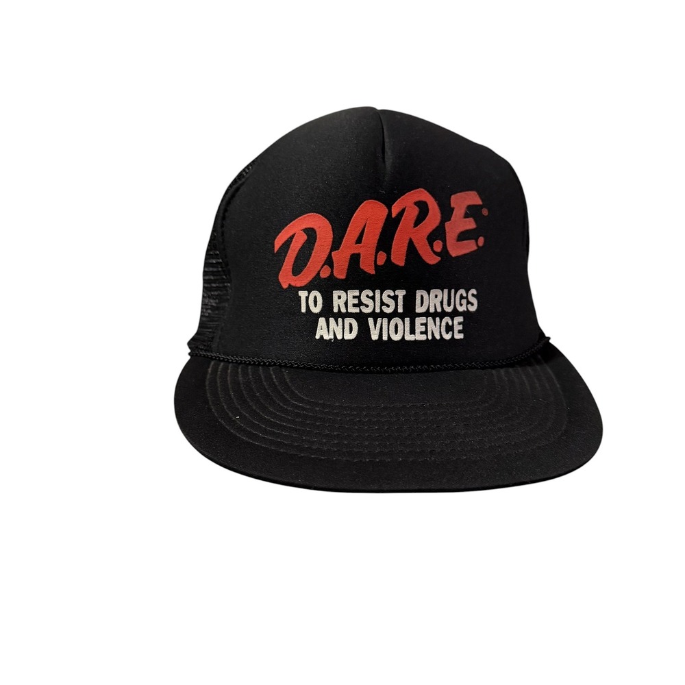 Vintage DARE Trucker Hat Black Snapback Mesh Cap To Resist Drugs and Violence